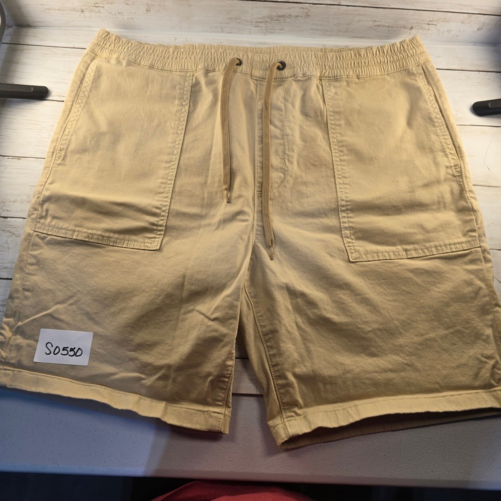 7 For All Mankind Mens Khaki Tan Drawstring Elastic Waist Patch Pocket Shorts L